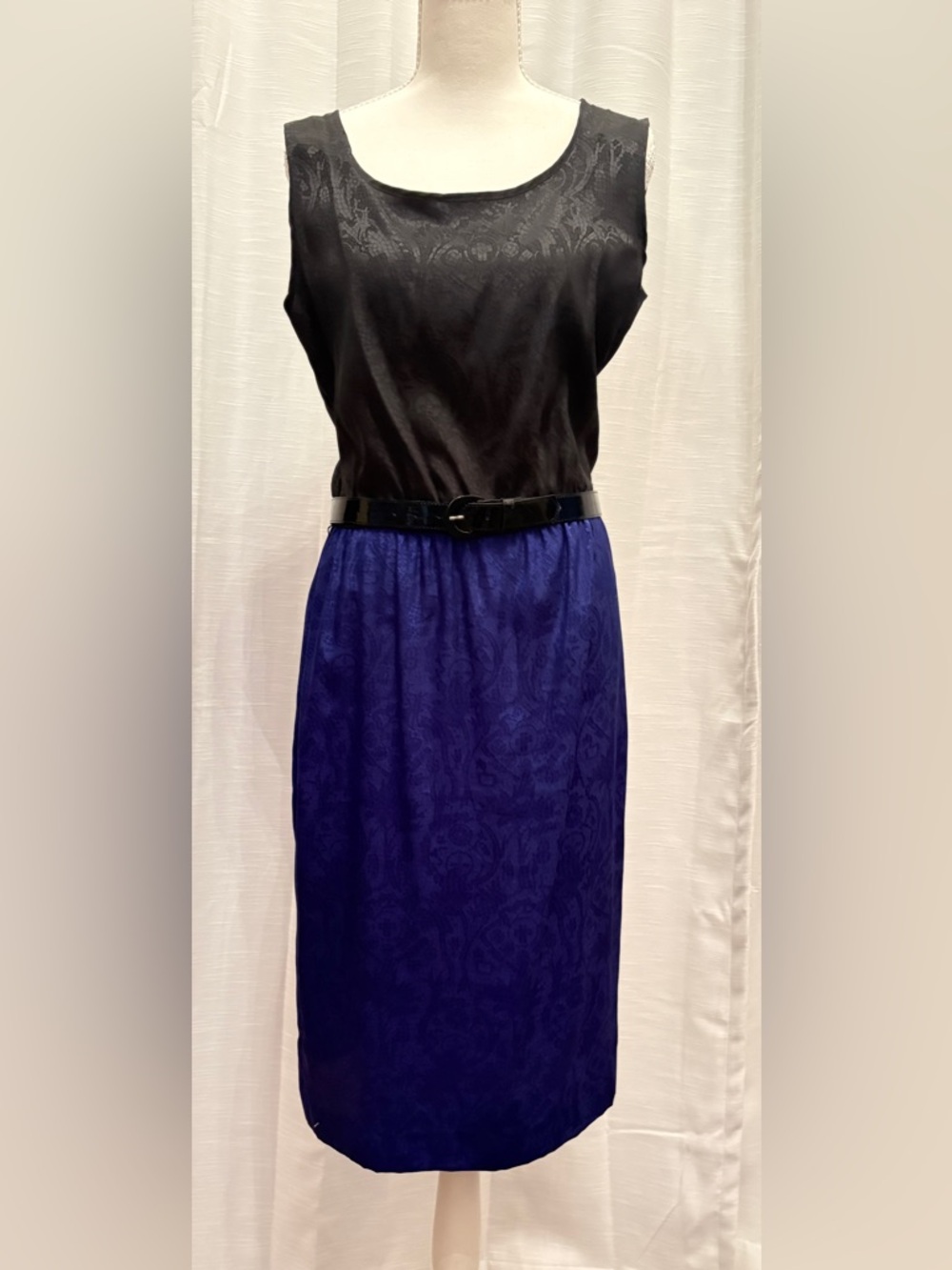 Leslie Fay Deep Blue Jacquard Pencil Skirt with Jacket Blazer
